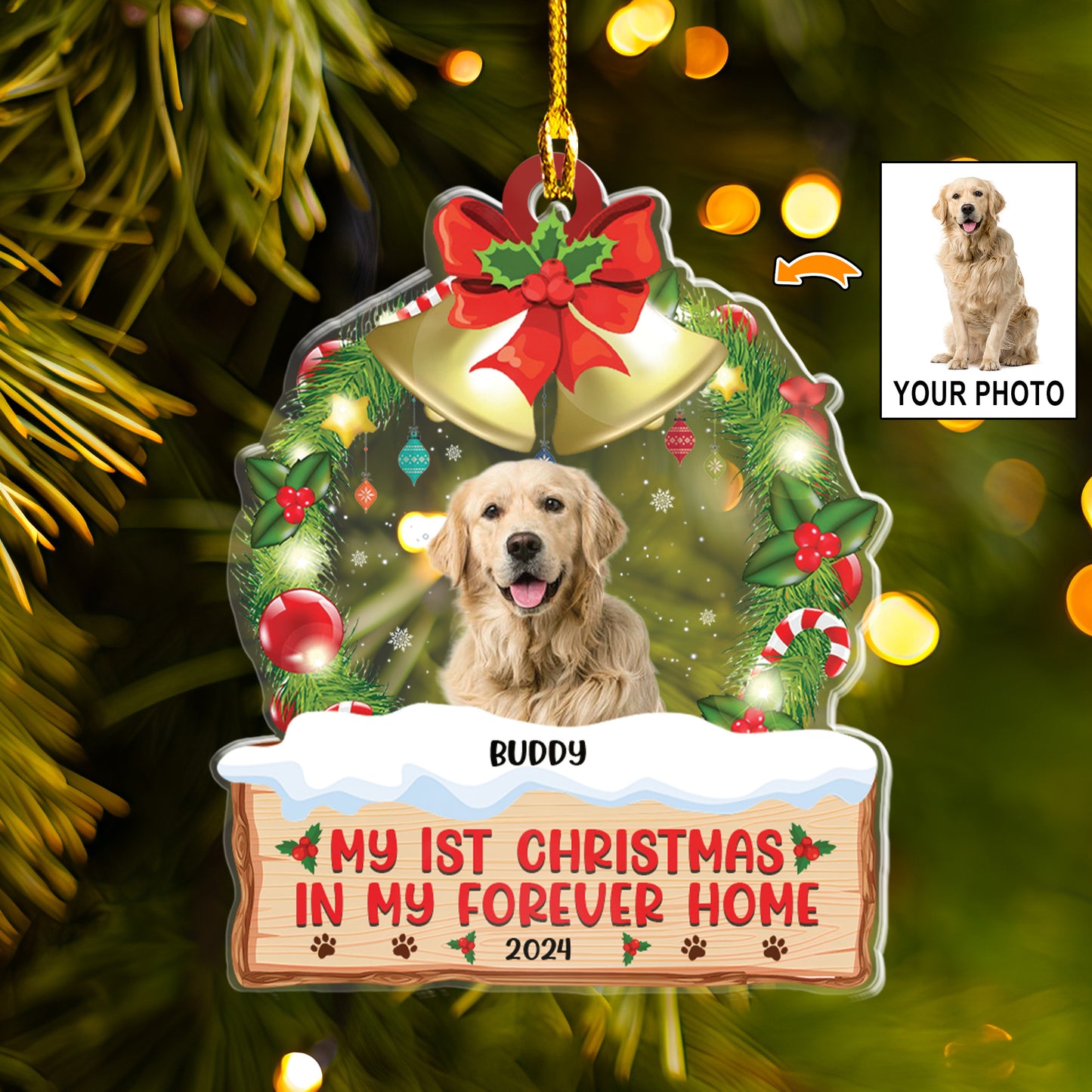 Petthouse | Custom Photo My 1st Christmas In My Forever Home Acrylic Ornament, Christmas Gift For Dog Lovers