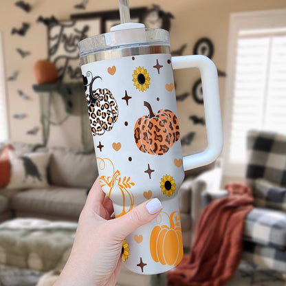 Petthouse | Fall Pumpkins 40oz Tumbler, Fall Coffee Stainless Steel Tumbler, Leopard Pumpkin, Fall Vibes