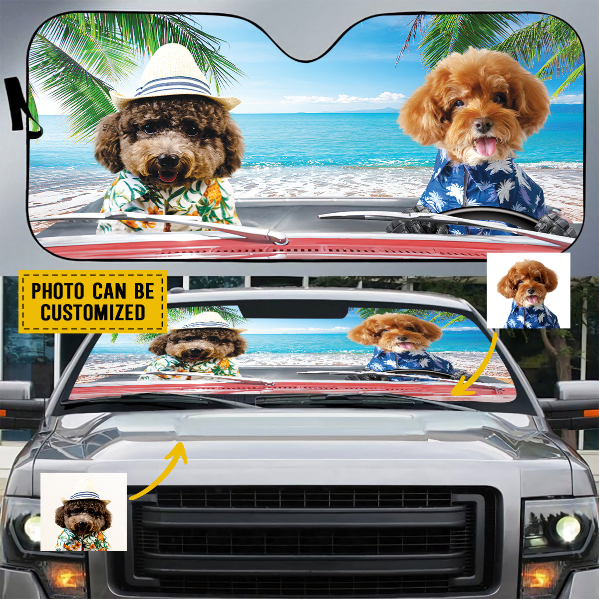 Petthouse | Car Sunshade Dog Sunshade Custom Photo Windshield Sun Shade Cute Poodle Beach Hawaii Car