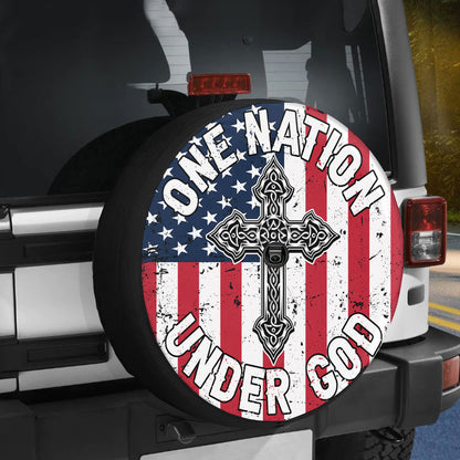 Petthouse | Jesus Christian Cross Us Flag Spare Tire Cover One Nation Under God Tire Protector Truck Decor