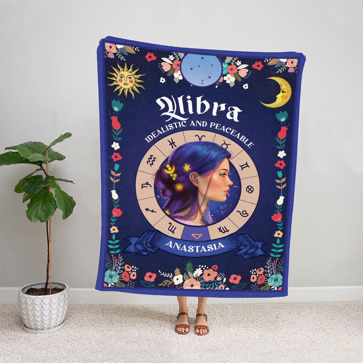 Petthouse | Personalized Zodiac Astrology Fleece Blanket To Best Friends, Libra Zodiac Birthday Throw Blanket To Nieces