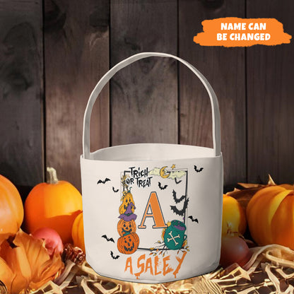 Petthouse | Custom Name Halloween Candy Bag For Kids, Fabric Basket, Pumpkin Trick Or Treat Bucket For Kids