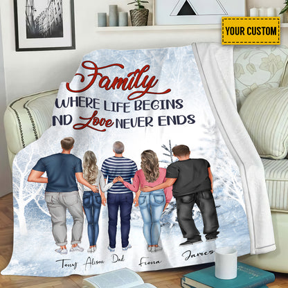 Petthouse | Customized Family Fleece Blanket, Love Never Ends Throw Blanket, Memorial Father's Day Travel Blanket