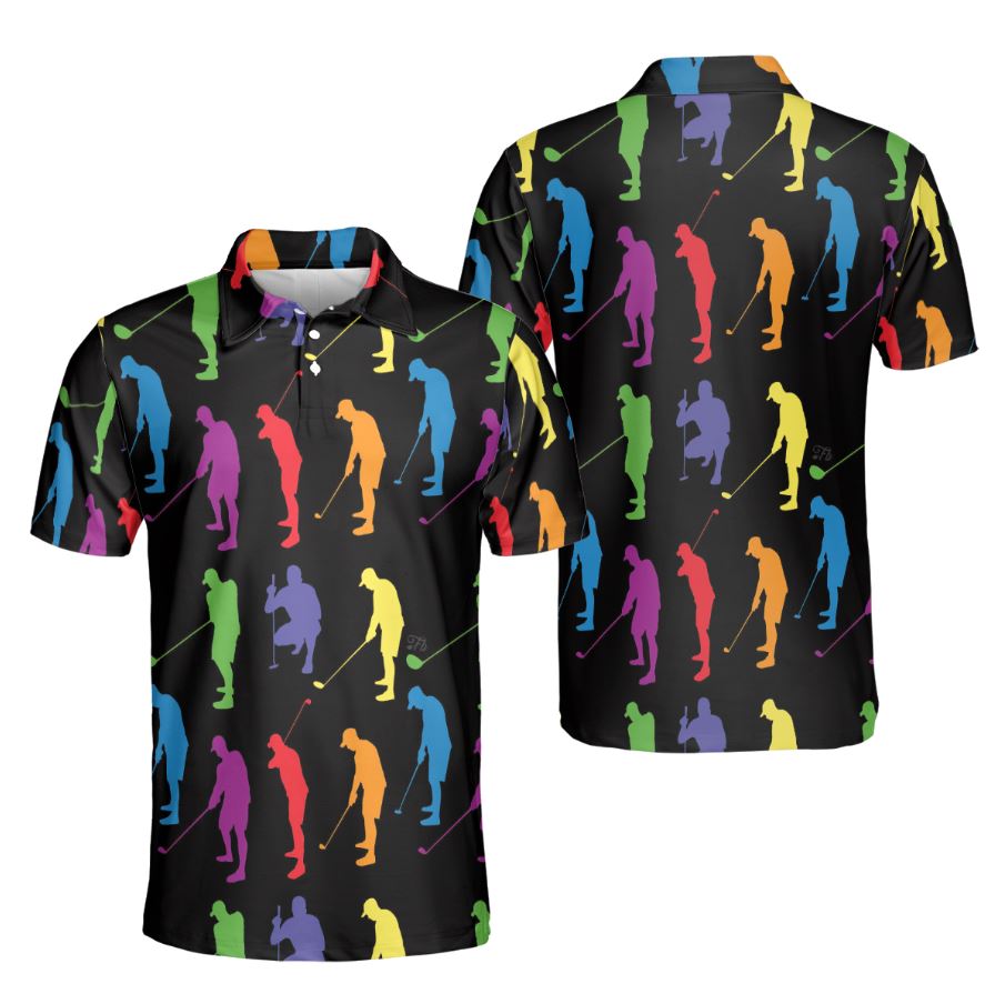 Petthouse | Colorful Golf Player Pattern Polo Shirt, Golfaholic Dad Christmas Day Gift Idea