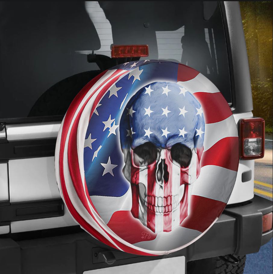 Petthouse | Skull American Cover America Flag Wrap Horror Style Cover Patriot Best Gift Car Decoration