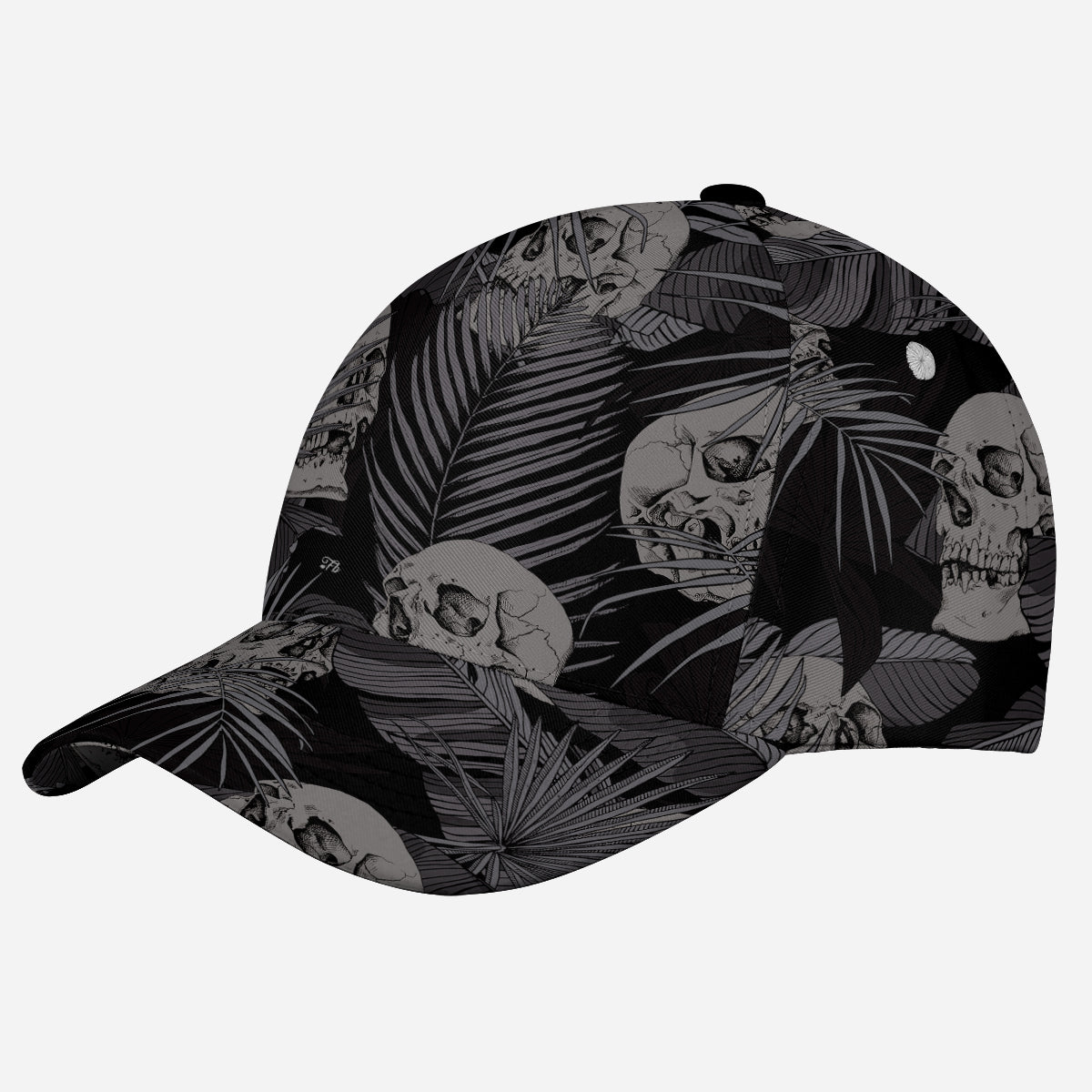 Petthouse | White Skull Pattern Baseball Cap Palm Leaves Pattern Baseball Cap Horror Style Best Gift