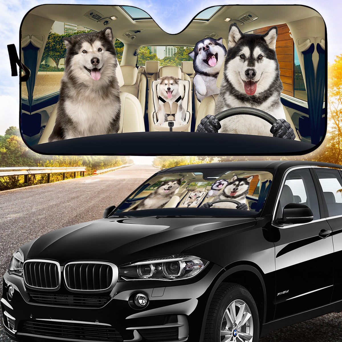 Petthouse | Alaskan Malamute Puppies Family Car Sunshade Puppies Alaska Dog Lovers Dog Owner Car Decor