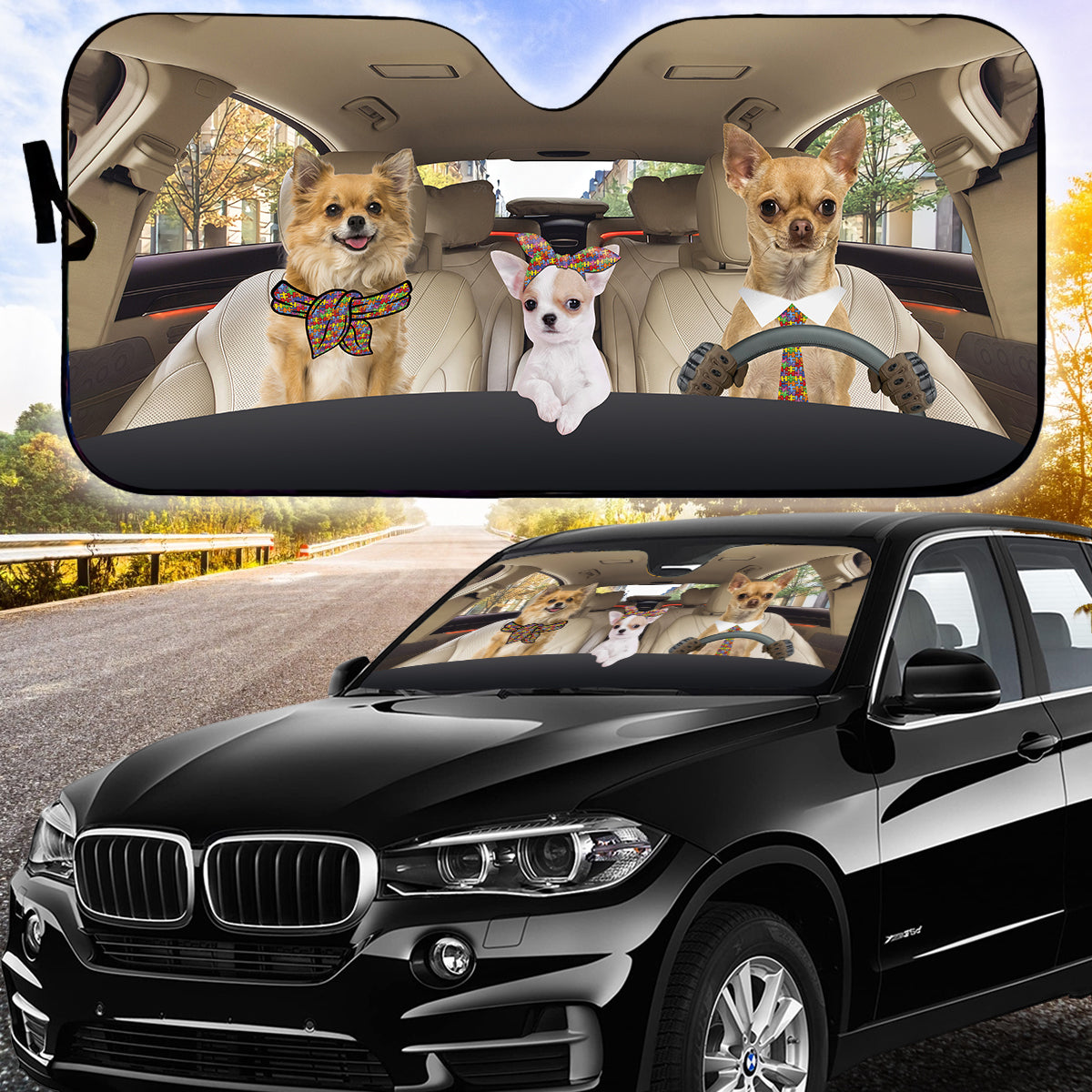 Petthouse | Chihuahua Autistic Family Sun Shade Autism Awareness Automotive Windshield Sunshades