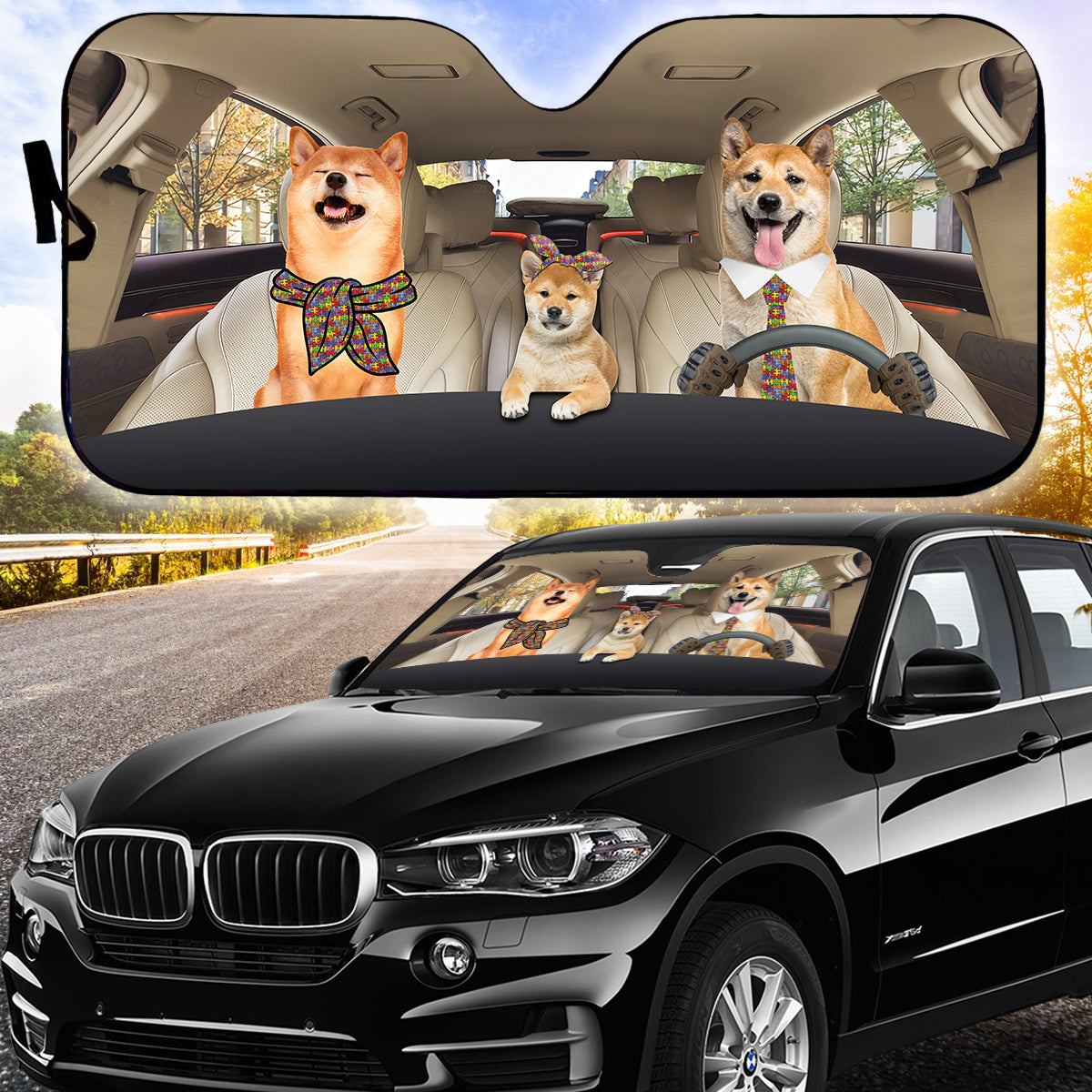 Petthouse | Shiba Inu Dog Driver Car Auto Sun Shade Autism Awareness Sun Shade Car Windshield Car Decor