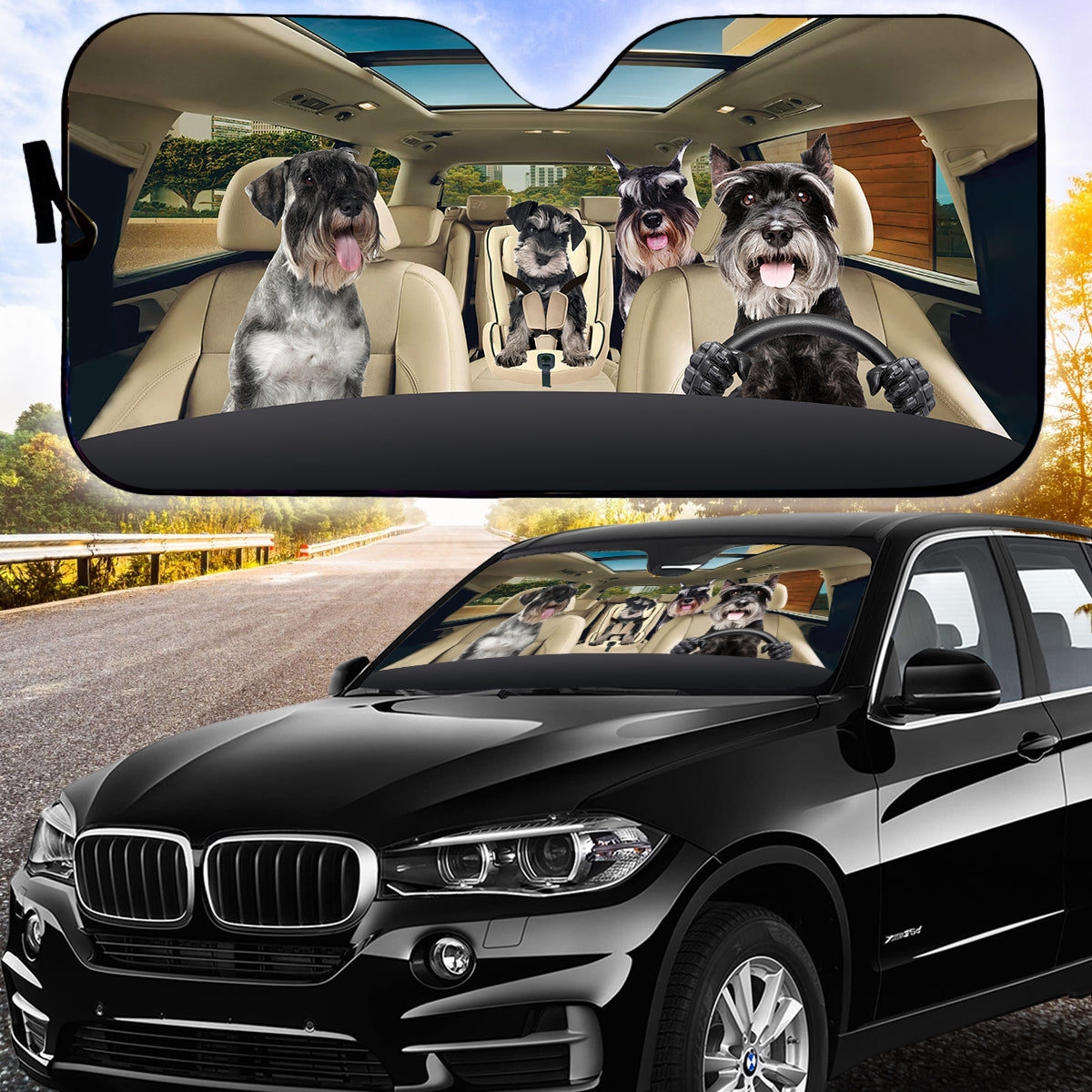 Petthouse | Miniature Schnauzer Car Sunshade Dog Lover Car Window Sunvisors Pet Lover Windshield