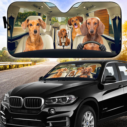 Petthouse | Dachshund Family Sunshade Dog Car Accessories Car Sun Visors For Windshield Dog Lover Gift