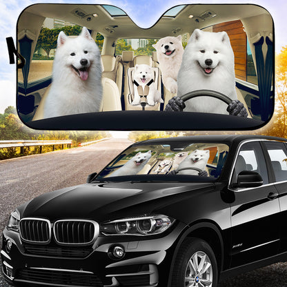 Petthouse | Samoyed Puppies Dog Auto Sunshade Samoyed Family Dog Owner Car Decoration Puppies Fans Gift