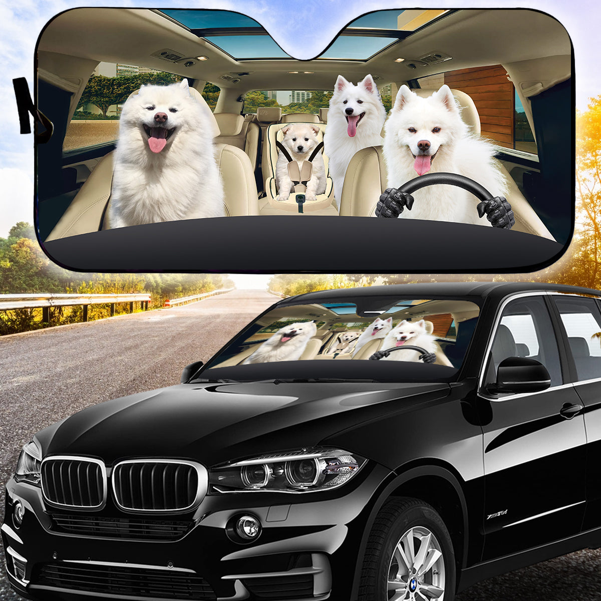 Petthouse | American Eskimo Dog Car Sunshades Car Sun Visors For Windshield Dog Mom Dog Dad Car