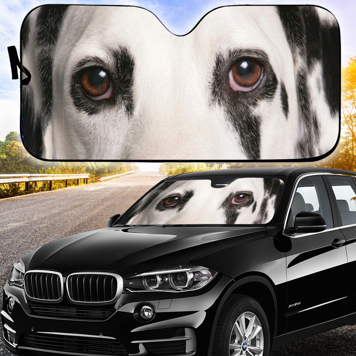 Petthouse | Dalmatian Eyes Printed Car Sun Shade Windshield Funny Dog Automotive Windshield Sunshades Decor