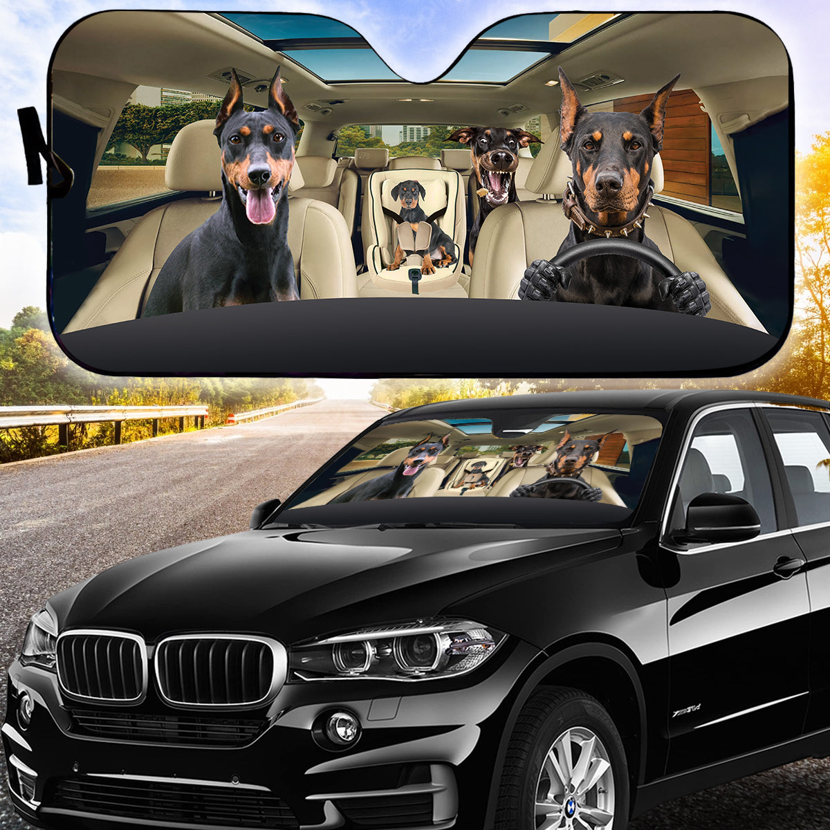 Petthouse | Doberman Pinscher Sunshade Dog Car Sun Visors Dog Mom Dog Dad Auto Sunshade For Windshield