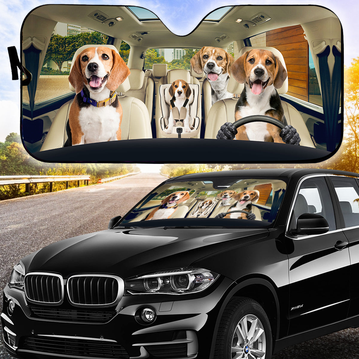 Petthouse | Beagle Family Sunshade Dog Car Accessories Car Sun Visors For Windshield Dog Lover Gift