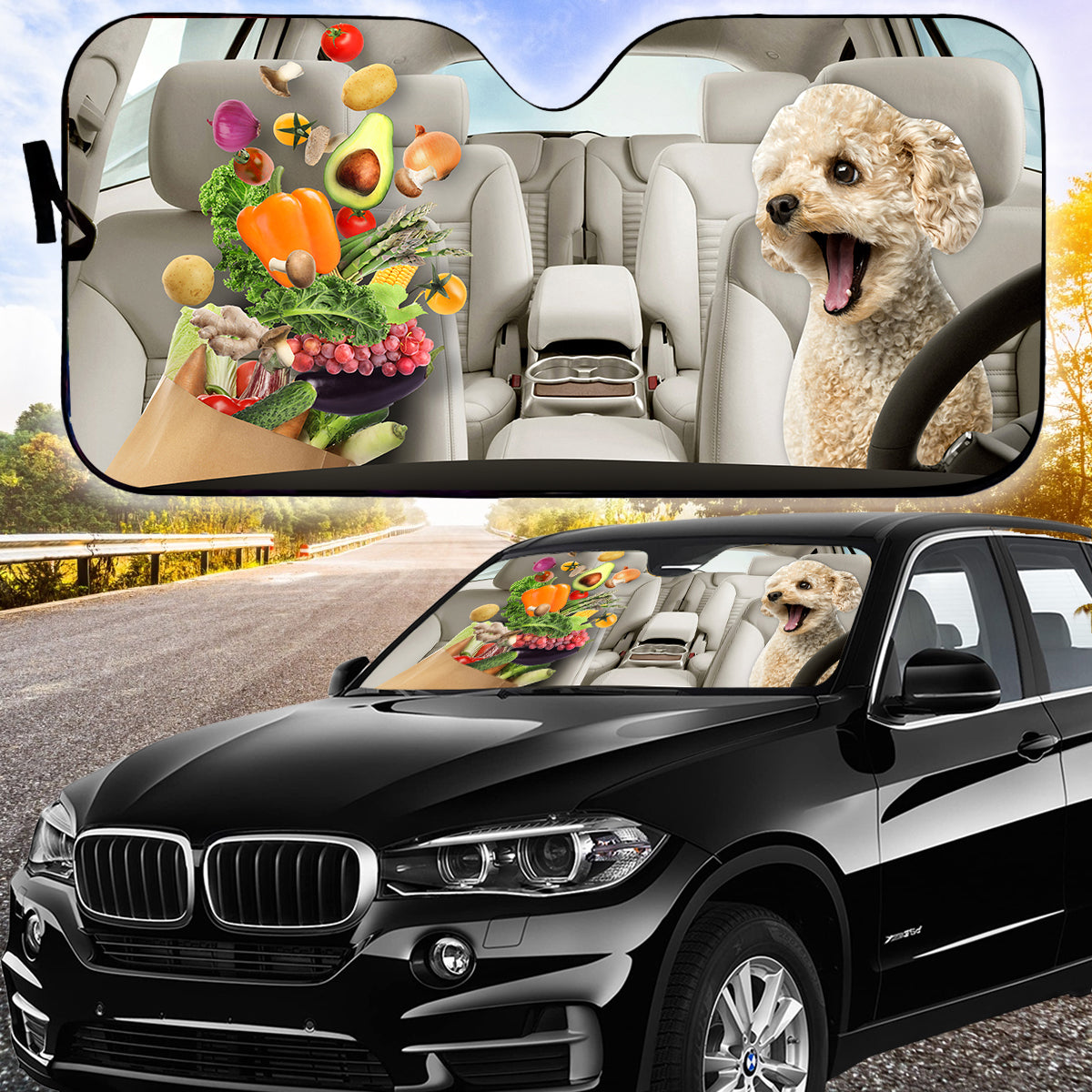 Petthouse | Poodle Driver Car Sun Shade Windshield Surprising Dog Windshield Visor For Vegetarian Dog