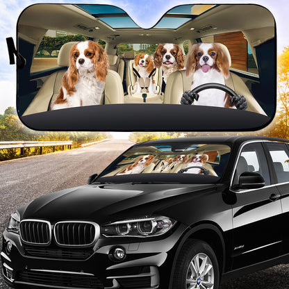 Petthouse | Red Cavalier King Charles Spaniel Family Driving Car Sunshade Fun Car Decoration For Dog Owners