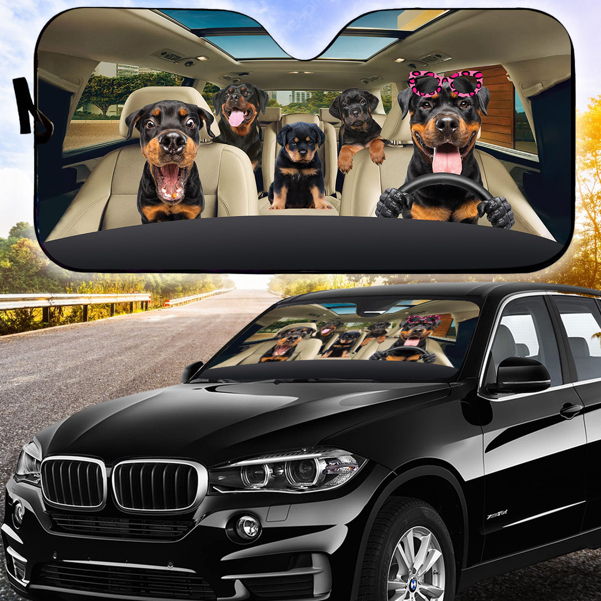 Petthouse | Family Rottweilder Dog Car Sun Shade Rottie Sunshade Dog Car Accessories Car Sun Visors