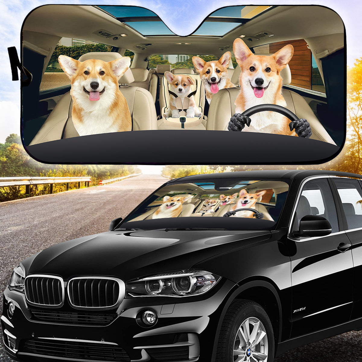 Petthouse | Cute Pembroke Welsh Corgi Sunshade Dog Car Sun Visors For Windshield Corgi Dog Mom Gifts