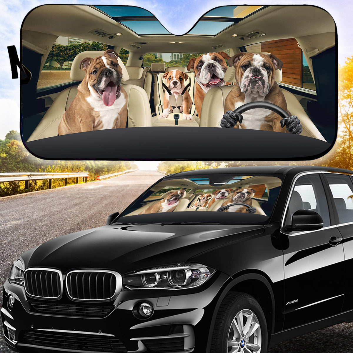 Petthouse | English Bulldog Car Sun Shade Bulldog Lover Auto Sunshade For Windshield Car Sun Visors