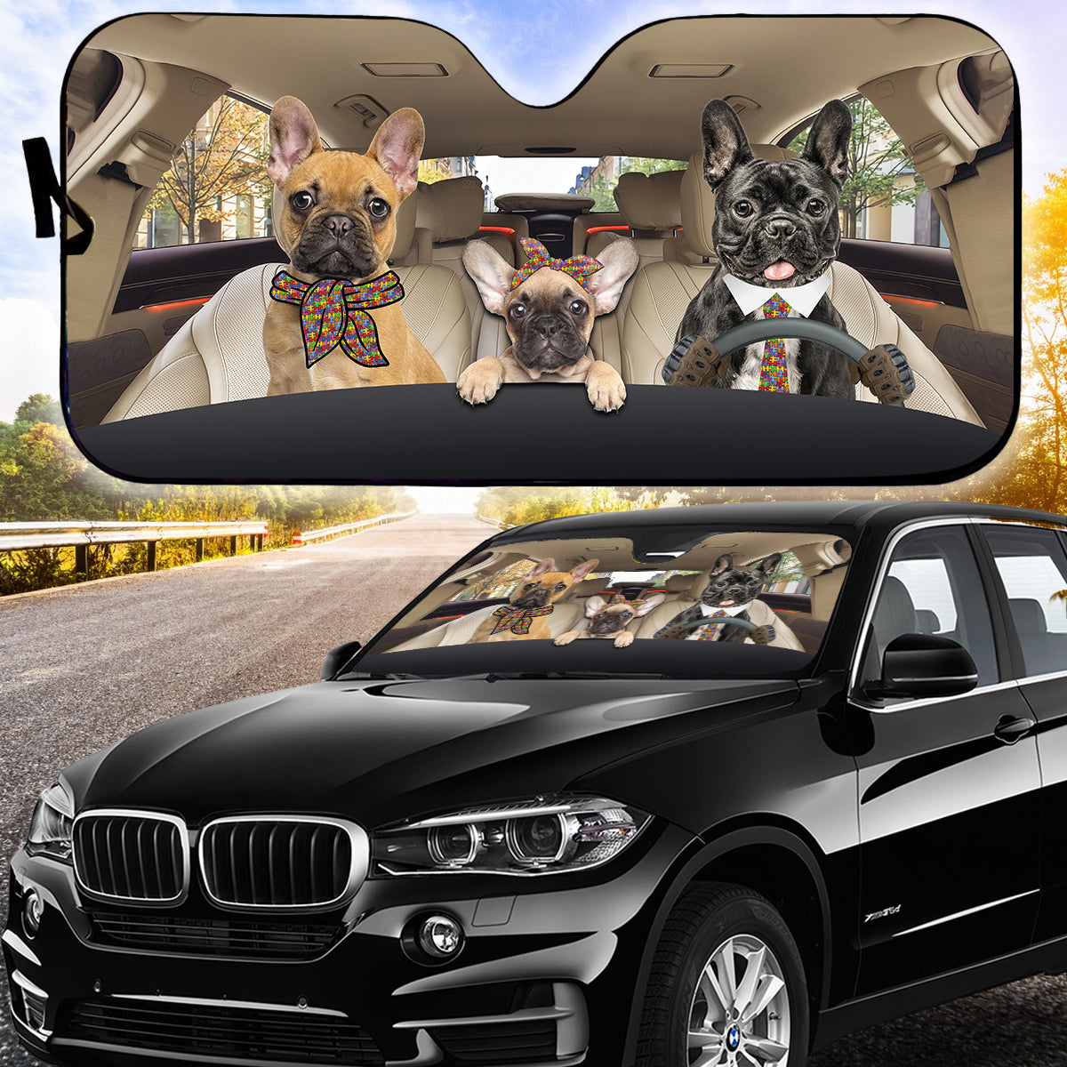 Petthouse | French Bulldog Windshield Sun Shade Autism Awareness Sun Shade Car Windshield Car Decorations