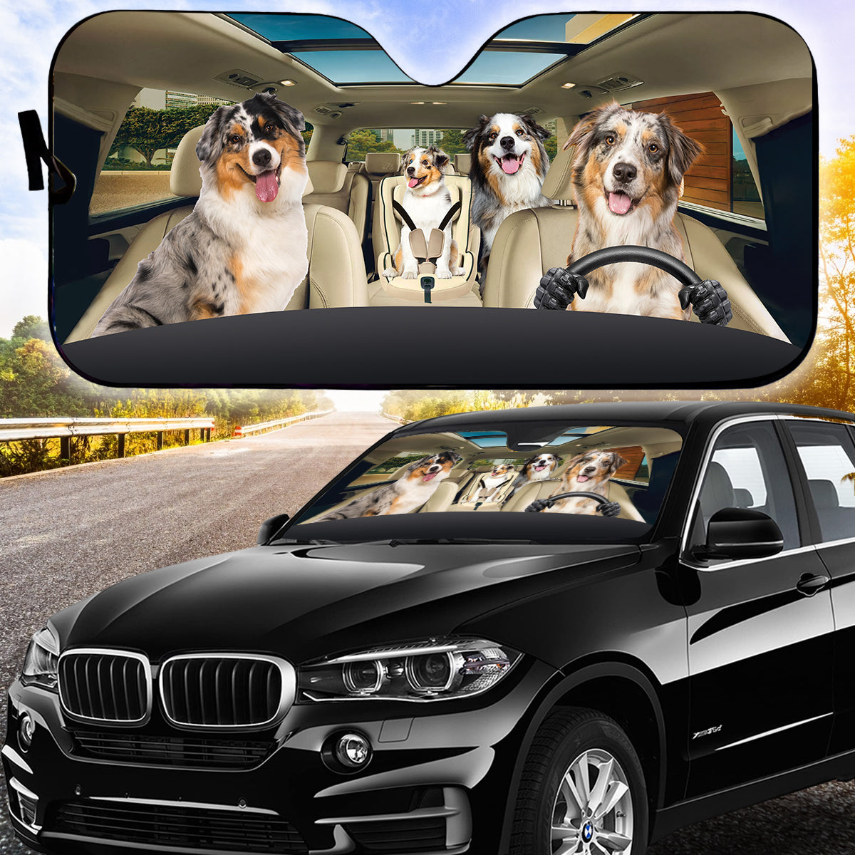 Petthouse | Blue Merle Australian Shepherd Sunshade Dog Car Sun Visors For Windshield Dog Mom Dog Dad Gift