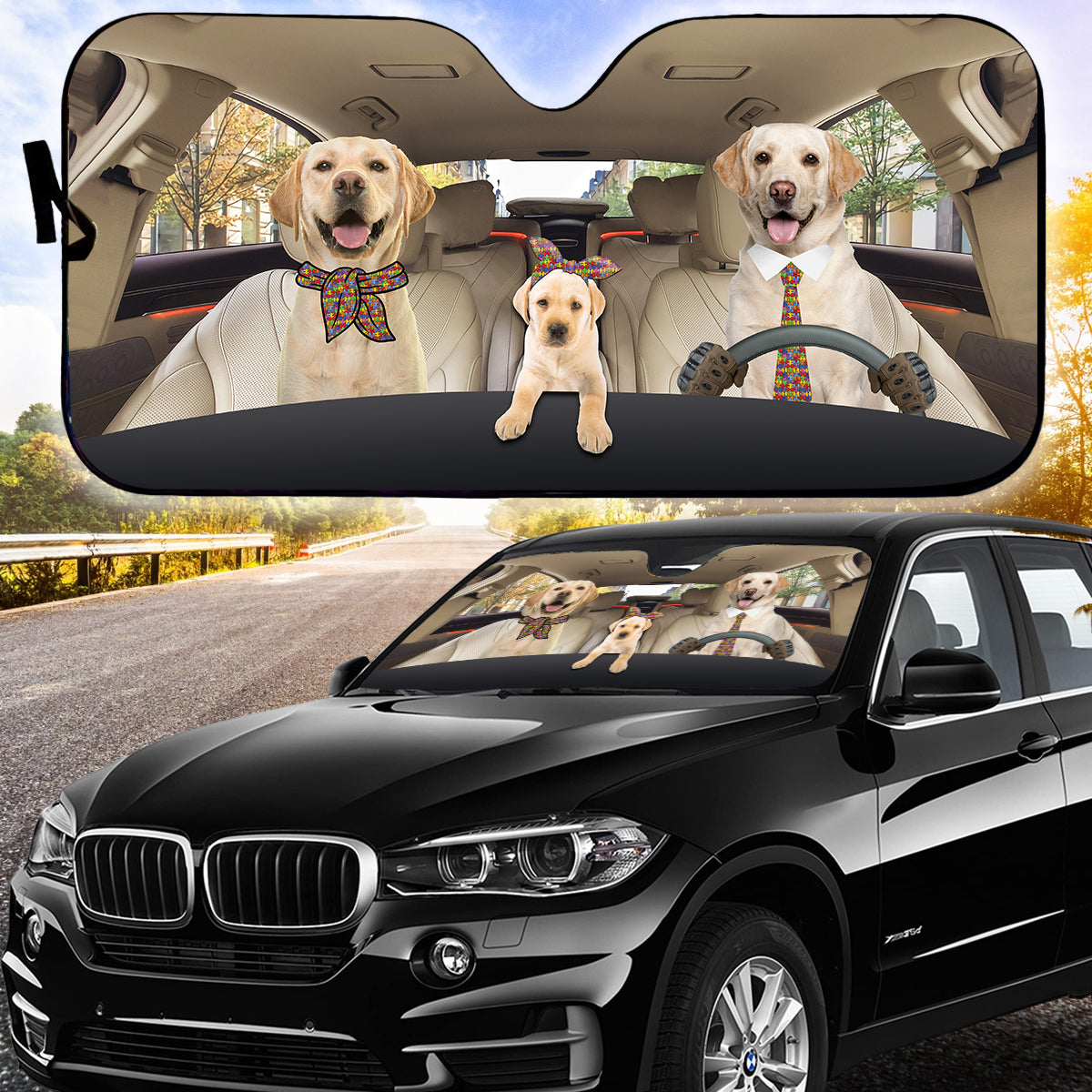 Petthouse | Labrador Retriever Dog Driver Sun Shade Autism Awareness Car Auto Sun Shade Car Decor