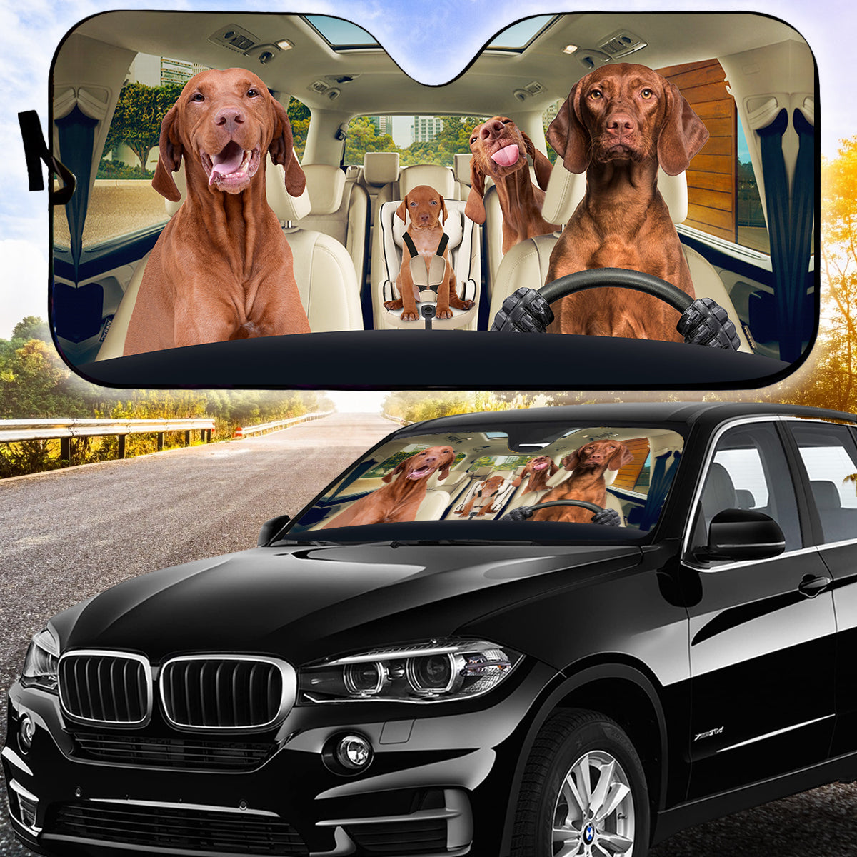 Petthouse | Vizsla Family Driver Auto Sunshade Vizsla Puppies Dog Fans Car Decoration Vizsla Brown