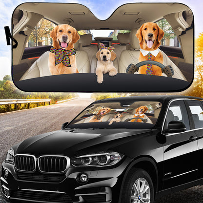 Petthouse | Autism Awareness Golden Retriever Dog Family Printed Car Sun Shade Windshield Golden Dog