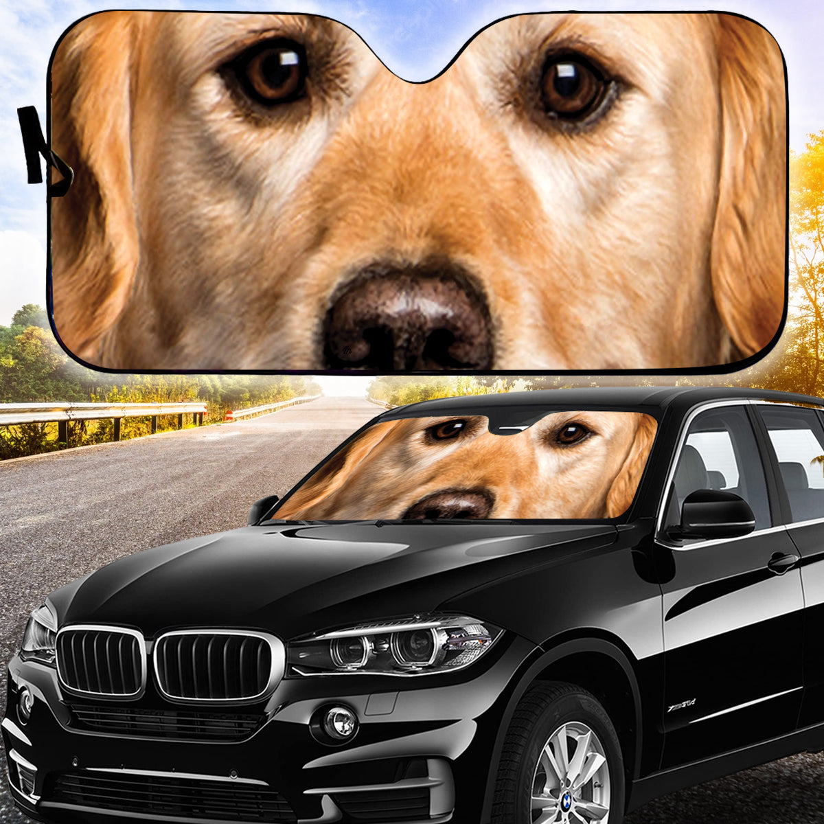 Petthouse | Golden Retriever Dog Face Printed Windshield Car Auto Sun Shade Golden Retriever Foldable