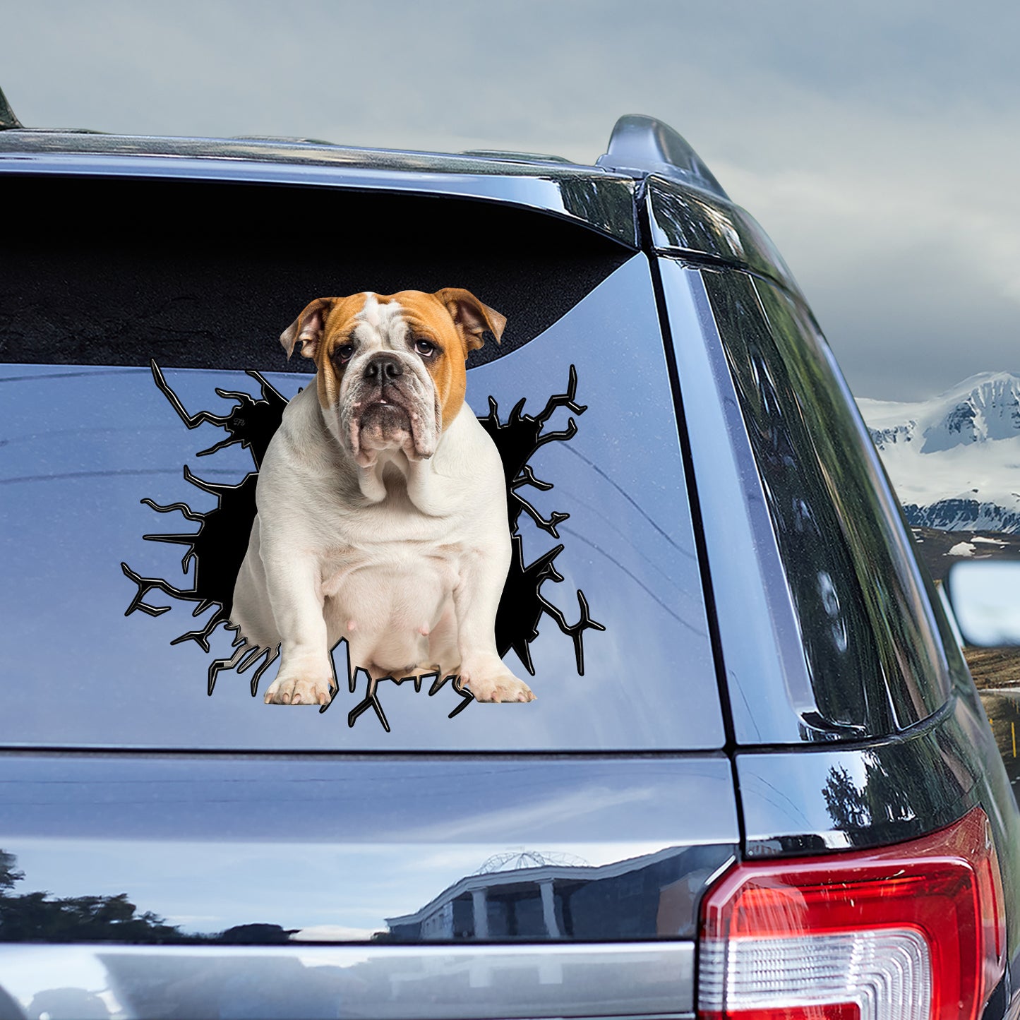 Petthouse | English Bulldog Car Decal Dog In Big Hole Crack Sticker Car Accessory Vinyl Sign For Dog Lovers