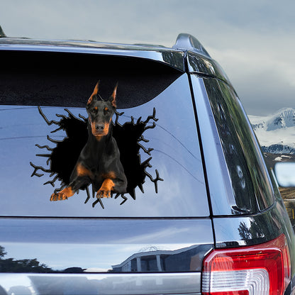 Petthouse | Doberman Pinscher Peek Out Crack Hole Car Sticker Dog Vinyl Decal Funny Car Window Decor