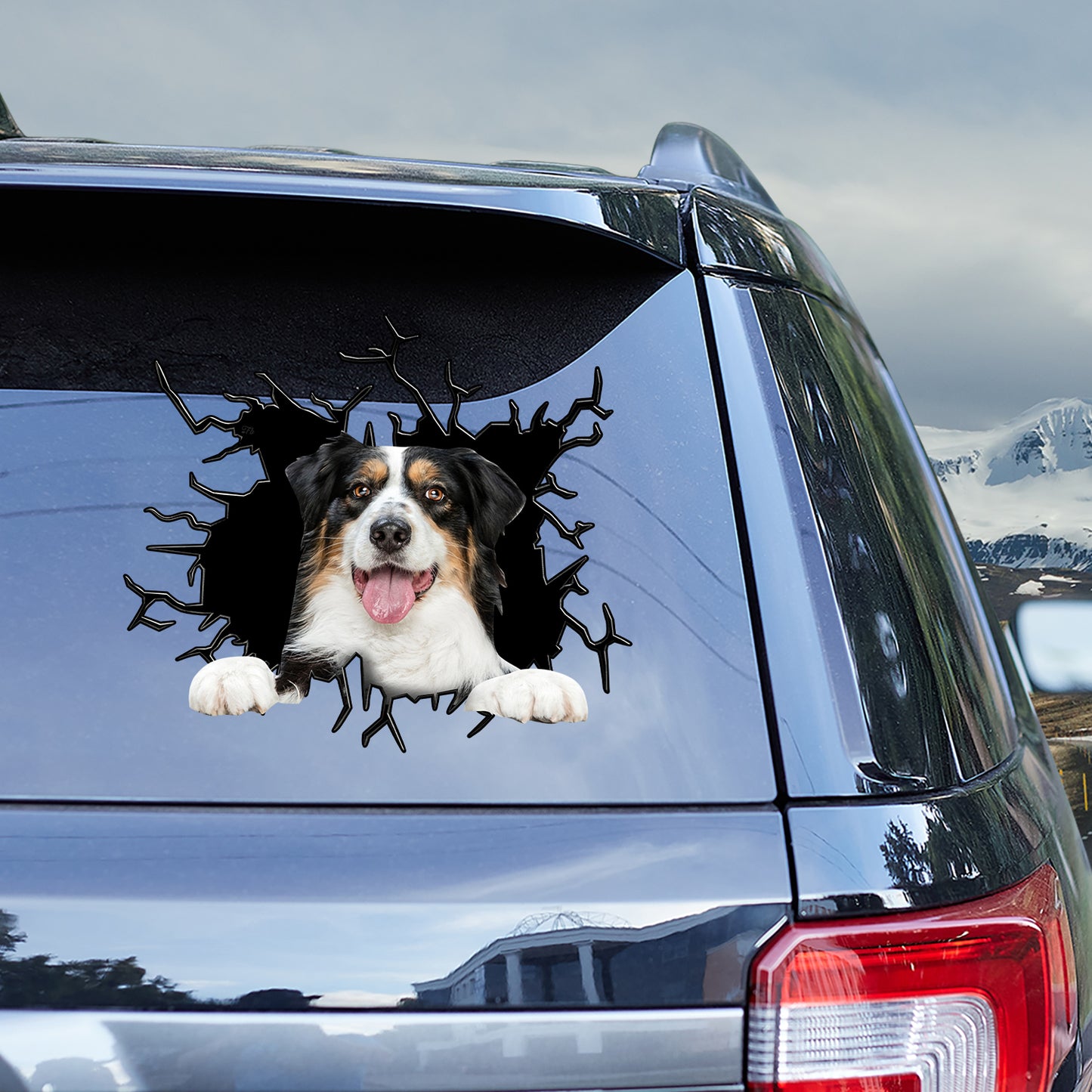 Petthouse | Australian Shepherd Dog Vinyl Decal Sticker Dog In Big Hole Crack Laptop Sticker Car Window Decor