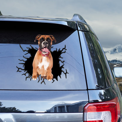 Petthouse | Boxer Funny Window Decal Dog Water Bottle Vinyl Sticker Big Hole Crack Effect Print Dog Lovers