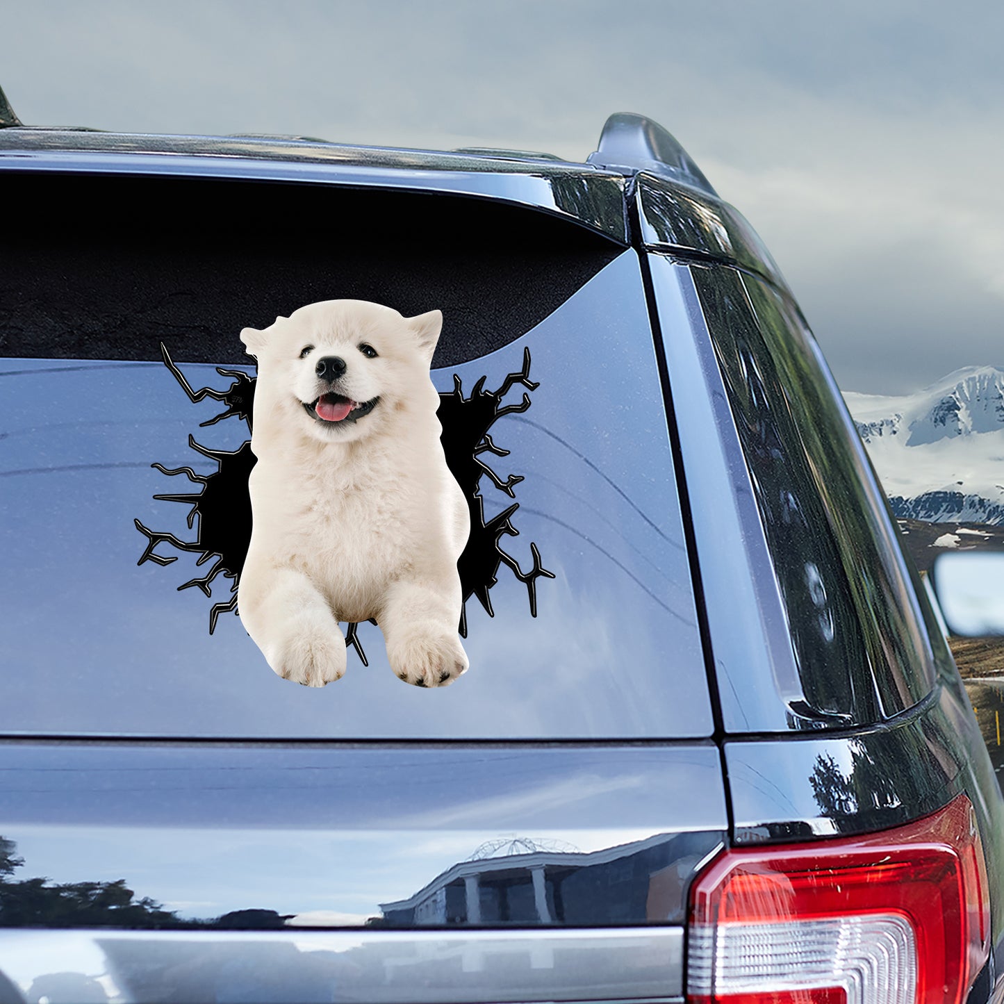 Petthouse | Samoyed Puppy Cute Decal Sticker Dog Crack Hole Print Vinyl Decal For Car Window Laptop Bottle