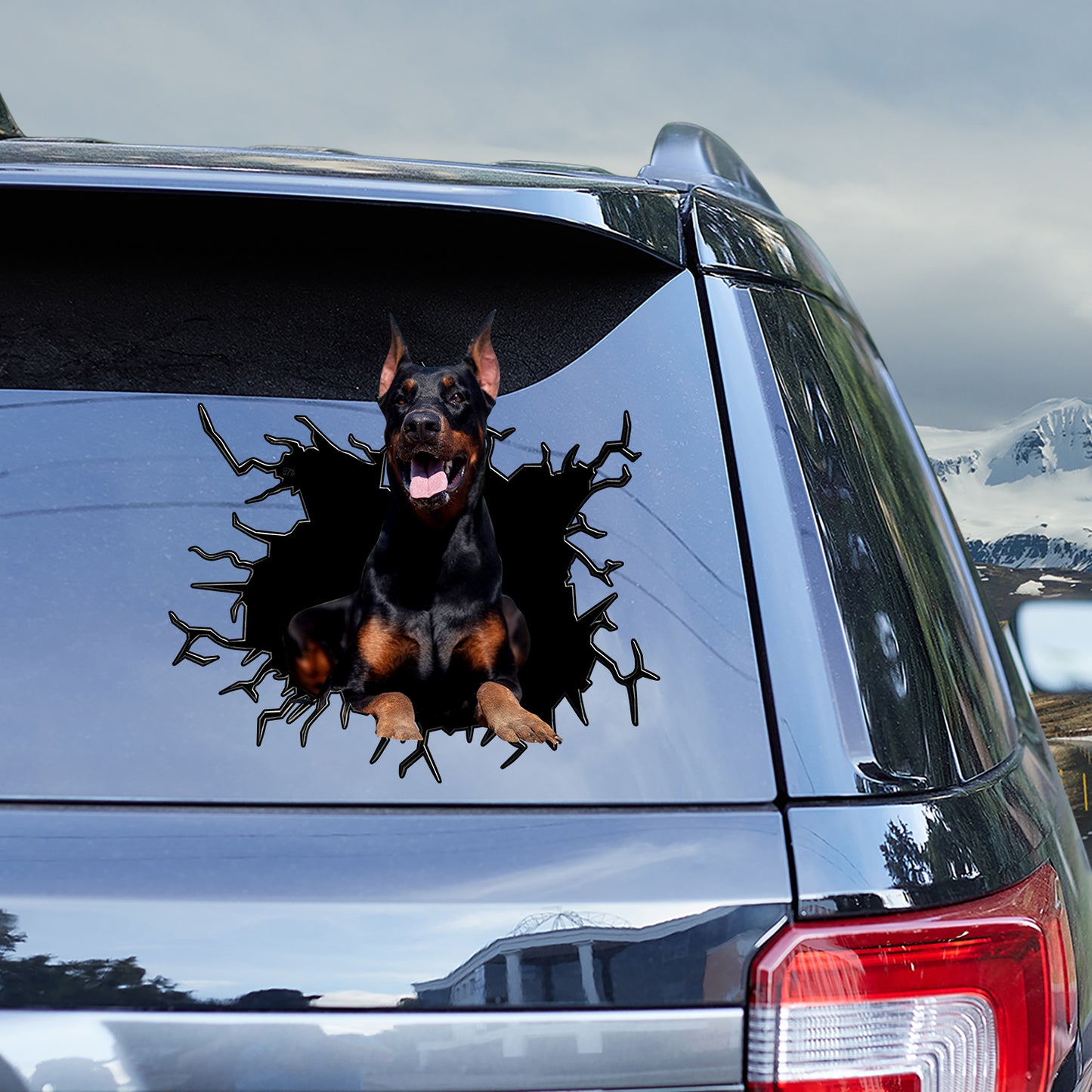 Petthouse | Doberman Pinscher Vinyl Sticker Peel And Stick Big Hole Cracked Print Decal Fun Car Decor