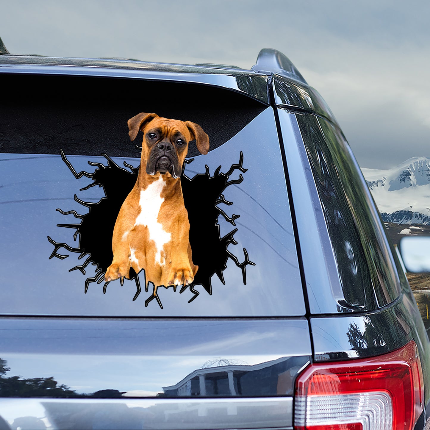 Petthouse | Boxer Cracked Hole Vinyl Decor Boxer Peeking Out Car Sticker Porthole Decoration For Dog Lovers