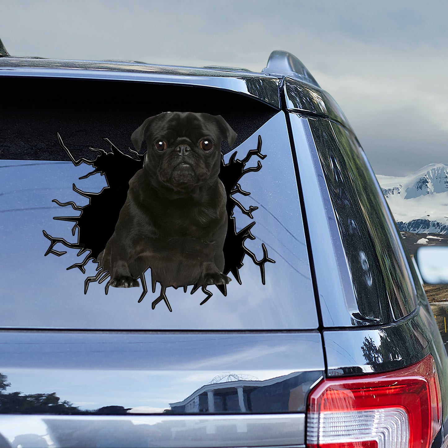 Petthouse | Black Pug Crack Wall Decal Dog Water Bottle Stickers Kids Fun Car Decor For Dog Mom Dad