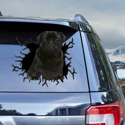 Petthouse | Black Pug Crack Wall Decal Dog Water Bottle Stickers Kids Fun Car Decor For Dog Mom Dad