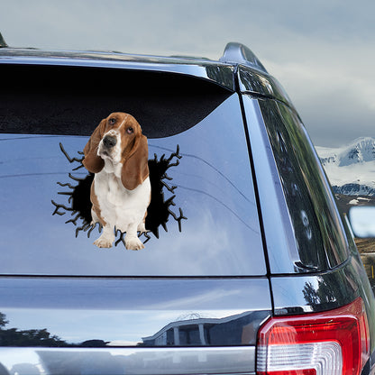 Petthouse | Basset Hound Big Hole Crack Print Decal Dog Vinyl Sticker Car Window Laptop For Dog Lovers