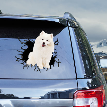 Petthouse | American Eskimo Dog Breaking Wall Car Sticker Vinyl Decal Self Adhesive Decal For Dog Lovers