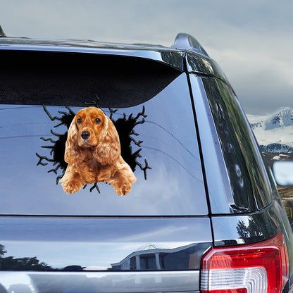 Petthouse | English Cocker Spaniel Cracked Hole Decal Dog Peeking Out Vinyl Sticker Peel And Stick For Dog