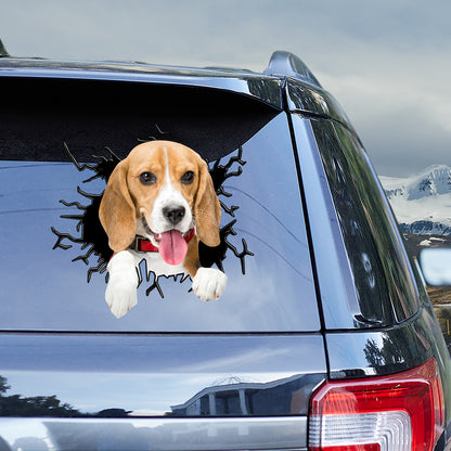 Petthouse | Beagle Crack Broken 3d Hole Glass Pattern Beagle Dog Cute Stickers Kawaii Window Decals