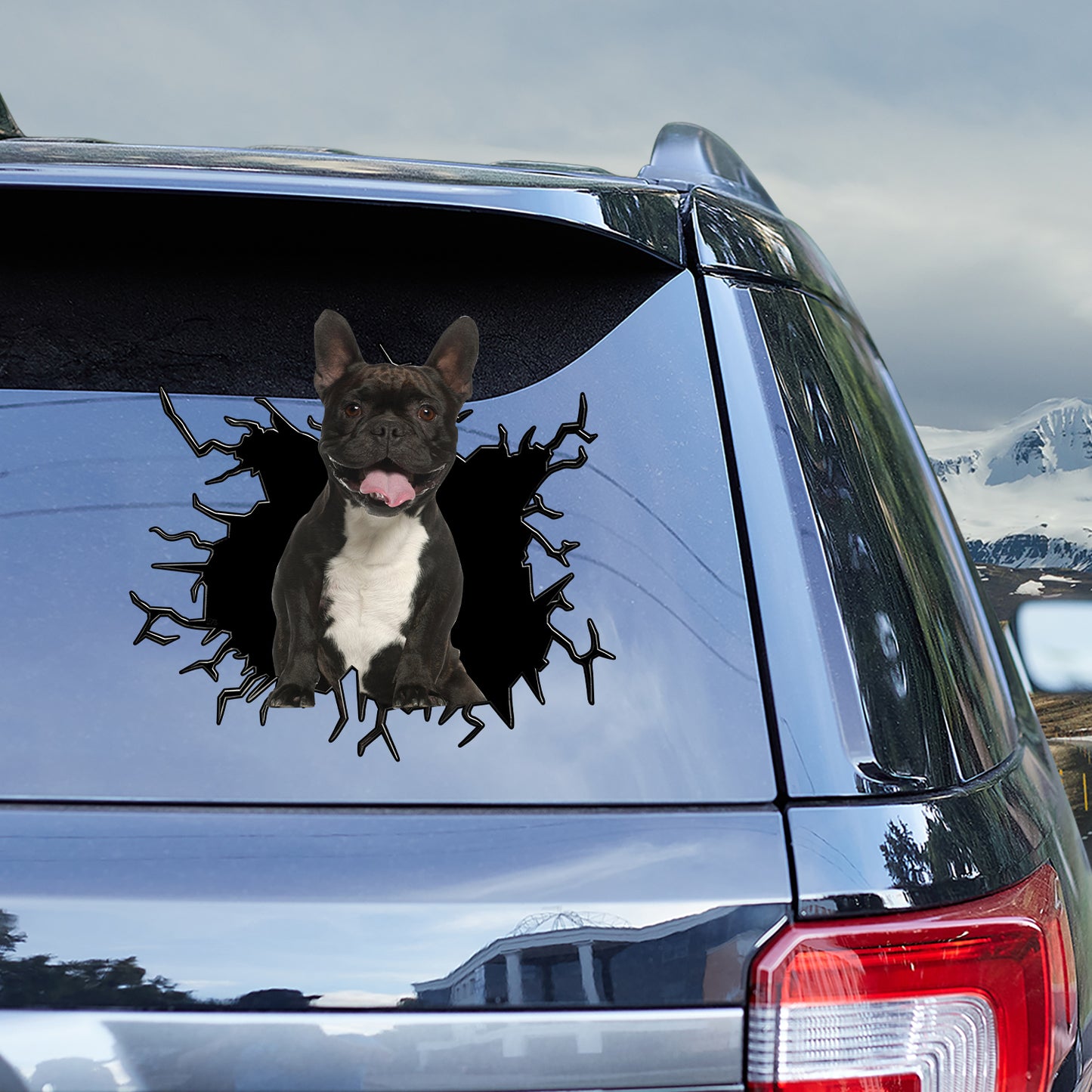 Petthouse | Black French Bulldog Car Sticker Decal Cracked Glass Vinyl Window Sticker French Bulldog Mom Gift