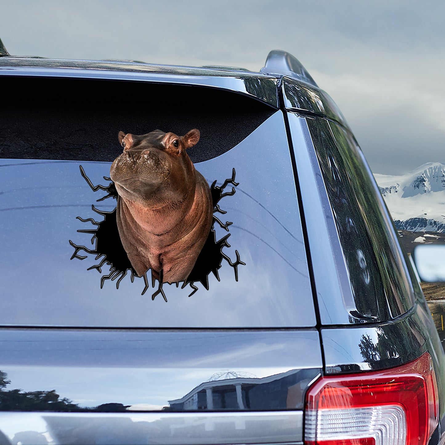 Petthouse | Hippopotamus Kawaii Stickers Hippo Crack Decal For Car Window Vinyl Die Cut Decal Animal Lovers