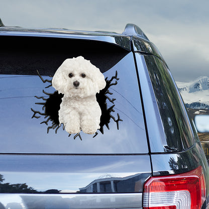 Petthouse | Bichon Frise Sticker Decor For Car Dog Cracked Glass Vinyl Decal Removable Sticker For Dog Lovers