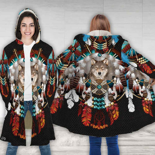 Petthouse | Wolf Cloak Coat Native American Wolf Native Wolf Soul Native Pride Hoodied Cloak