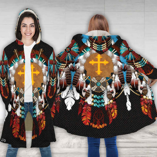 Petthouse | Golden Cross Dreamcatcher Indian Native Hooded Cloak, Indian People Gift