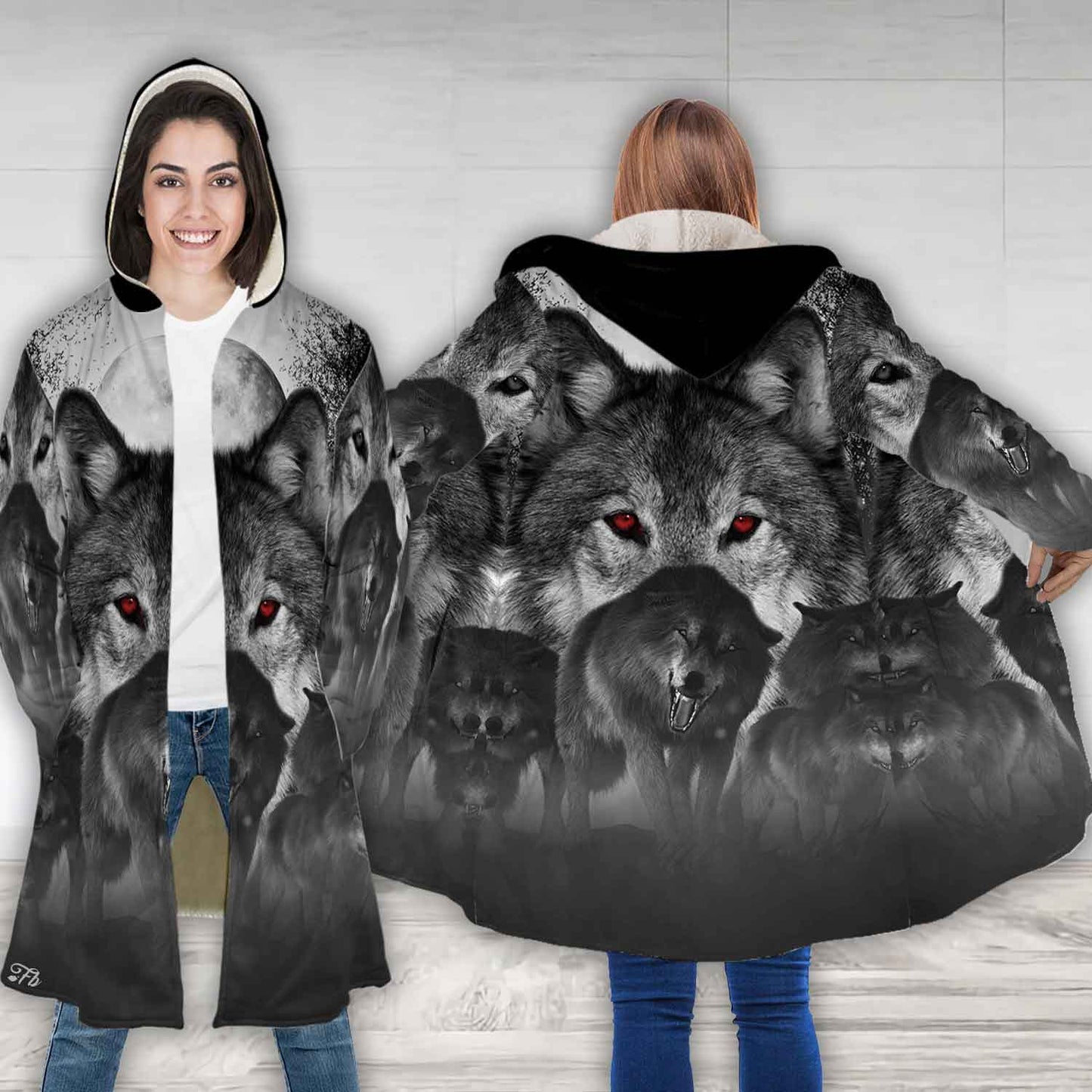 Petthouse | Red Eyes Wolf Lovers Hooded Cloak, Wildlife Animal Wolf Lovers Christmas Day Gift